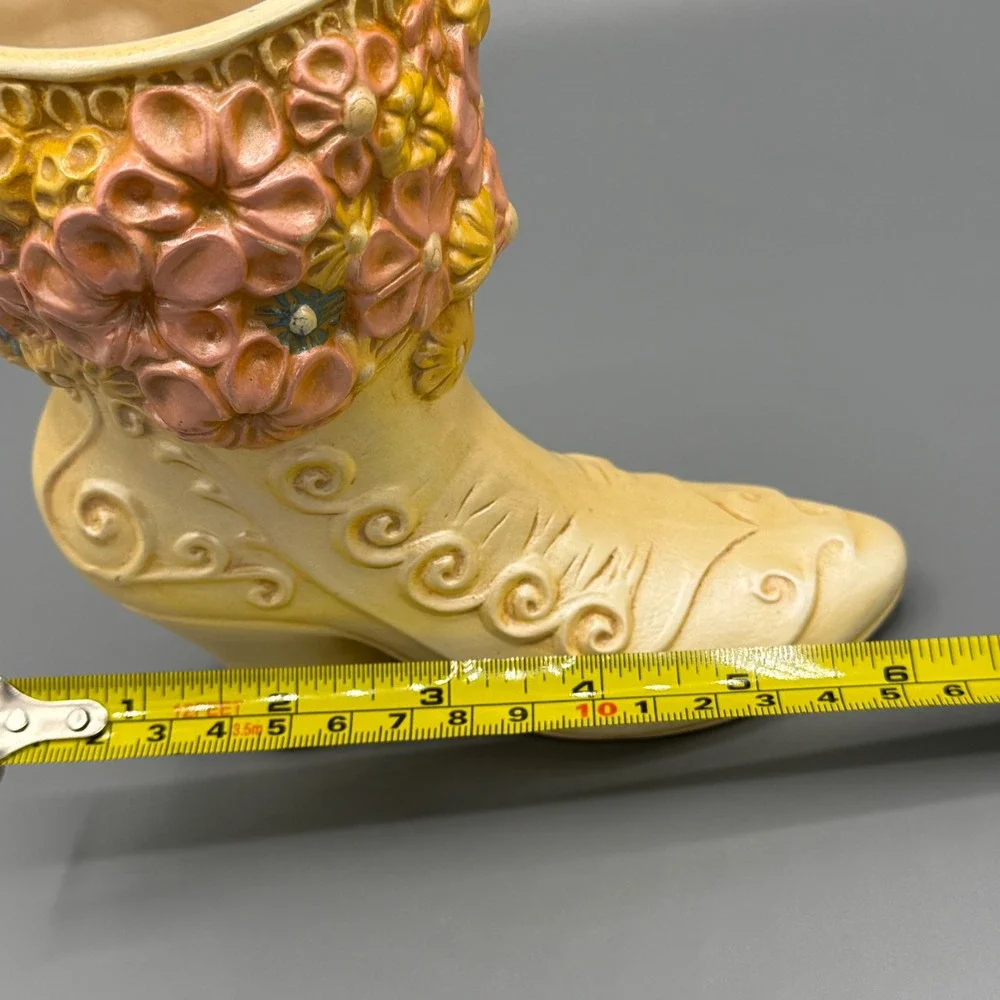 Highfill's Ceramics‎ Vintage Victorian Boot Shoe Vase Floral Cream Pink 6 Inch